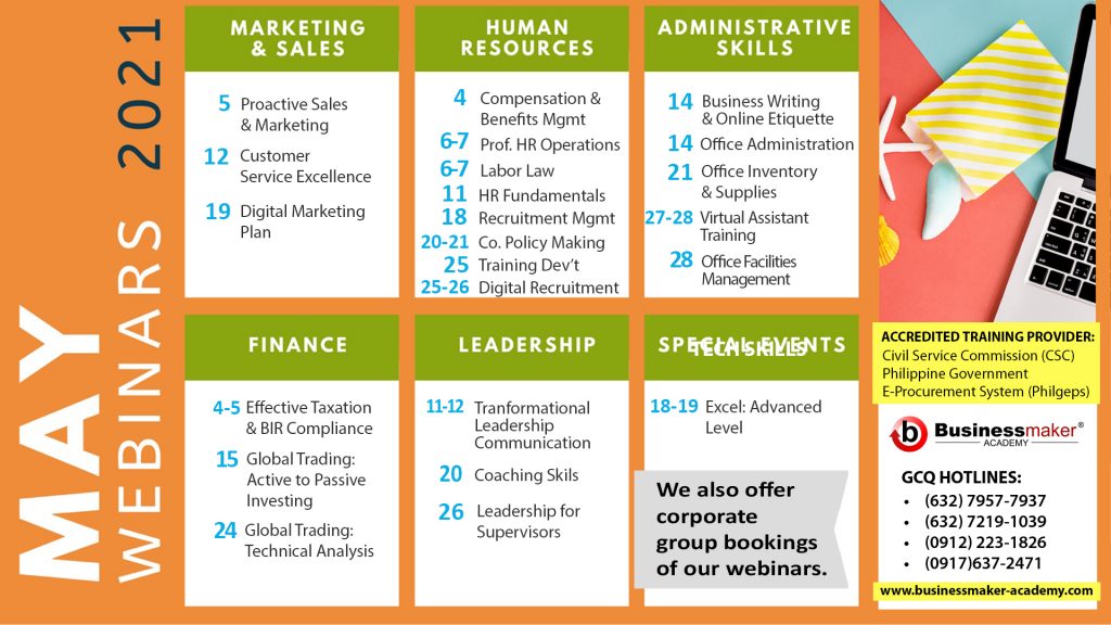 Webinar Calendar May 2021 by Businessmaker Academy Philippines